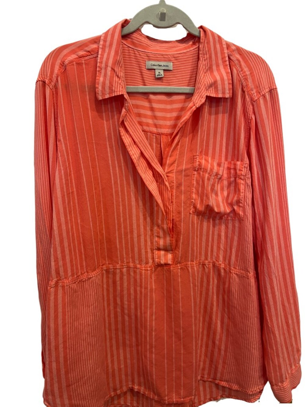 Calvin Klein Jeans Coral-Striped Long Sleeve Tunic